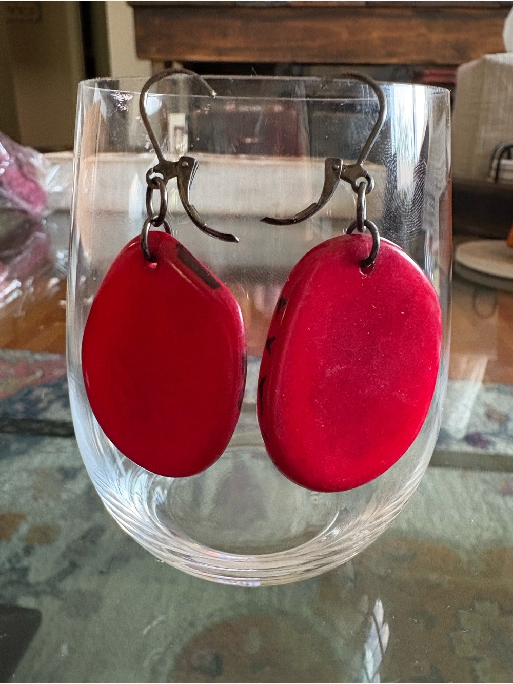 Tagua Nut Red Lightweight Dangle Earrings - Women Jewelry